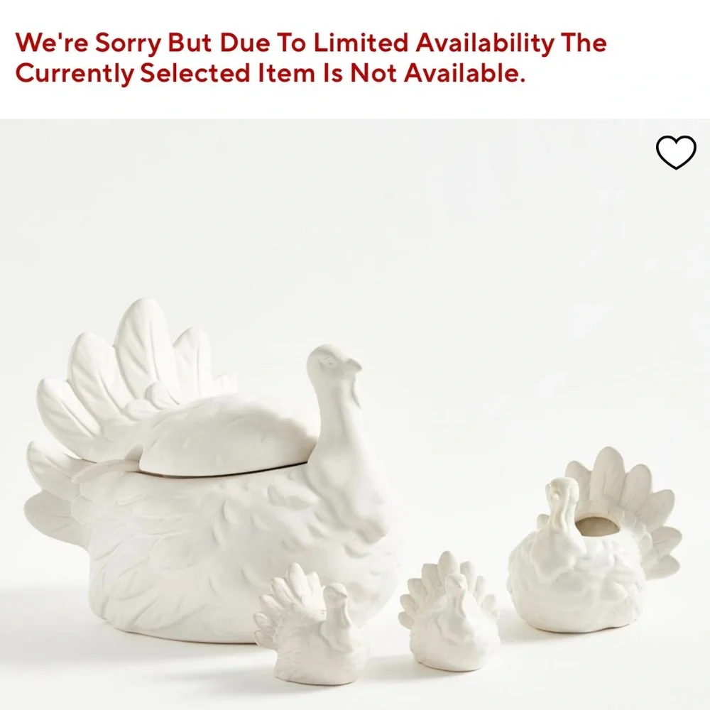POTTERY BARN Thanksgiving Rustic Turkey Tureen w/ Ladle White & Beige NEW IN BOX